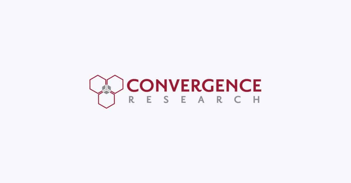 Convergence research logo in color, red and gray.