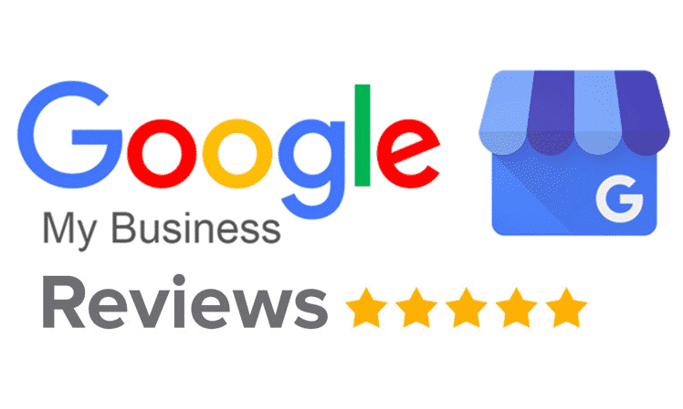 The Google logo in color above the words "my business reviews" next to five yellow stars.